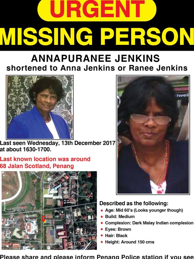 One of the flyers posted around Penang by Greg Jenkins in his search for his mother Anna.