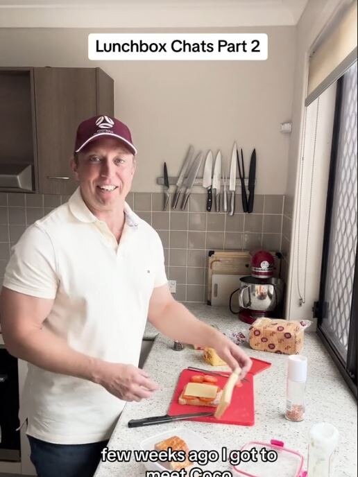 Premier Steven Miles making a sandwich for lunch during a recent TikTok video.