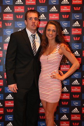 <p>Dane Swan and Taylor Wilson at Collingwood's Copeland Trophy ceremony at Crown in 2010. Picture: Darren McNamara</p>