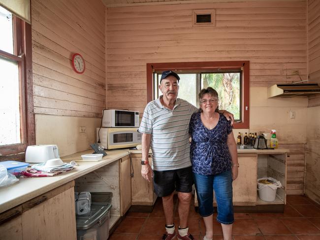 Lismore flood survivors Debbie Grant and Clive Tressider living in their unfinished house at South Lismore. Picture: Danielle Smith