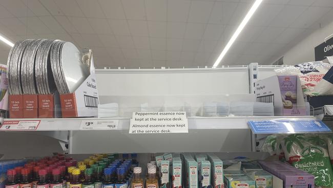 Peppermint and almond essence was removed from the shelves of Coles at Oasis Shopping Centre. Picture: Raphaella Saroukos