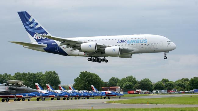 An Airbus A380 landing during the 48th international Paris Air Show. Picture: AFP