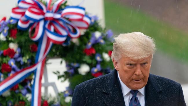 President Donald Trump at a National Veterans Day Observance at Arlington National Cemetery in Arlington.