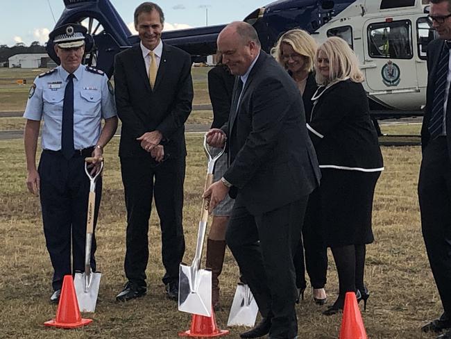 Police and Emergency Services Minister David Elliott turns the first sod for Polar's new headquarters at Bankstown Airport. Picture: Lawrence Machado