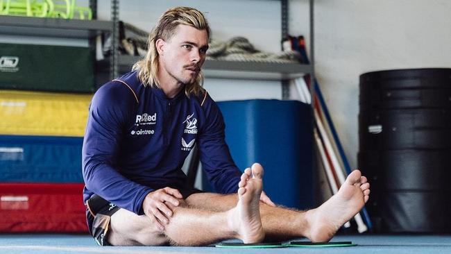 Ryan Papenhuyzen doing exercises in the US as part of his rehab program. Picture: Instagram