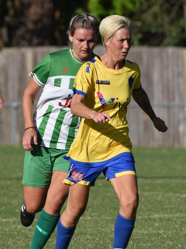Broadbeach's Jodie Prince and Southport's Shelby White. Picture: Steve Holland