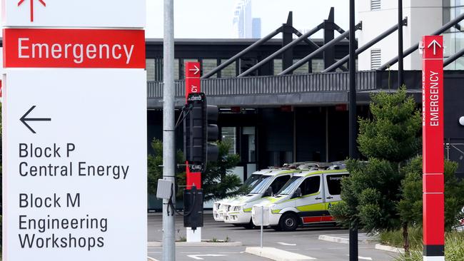 Ambulances parked at the Gold Coast University Hospital Emergency Department. Picture by Scott Fletcher