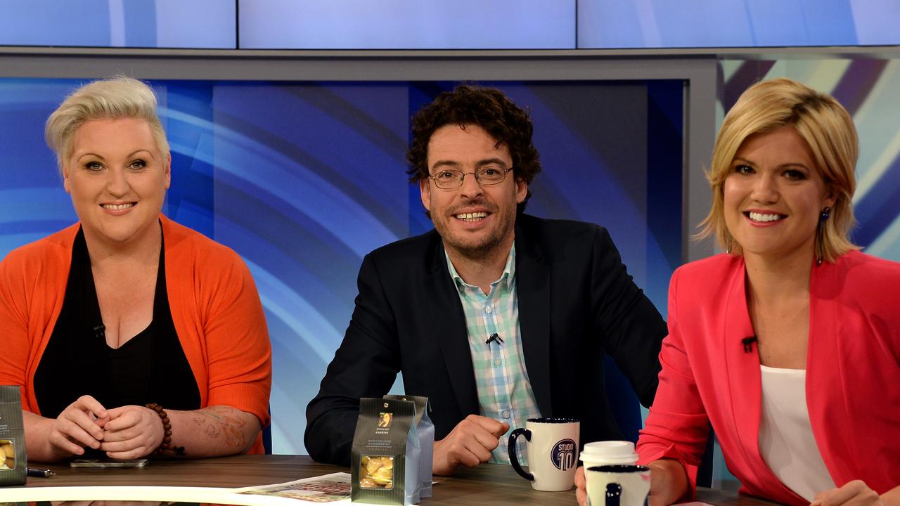 Hildebrand, pictured with Meshel Laurie and Sarah Harris, joined Studio 10 in 2013. Picture: Supplied.