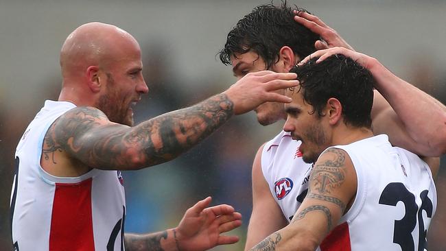 Jeff Garlett celebrates a goal with teammates. Picture: Getty Images