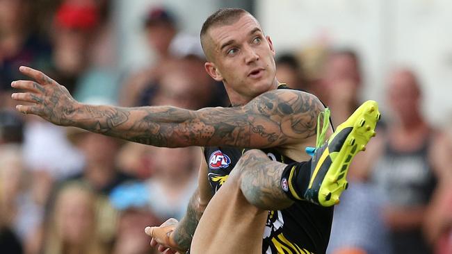 Dustin Martin tunes up during a JLT Series game. Picture: Michael Klein