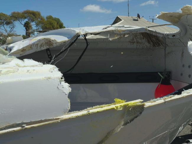 The boat that overturned off Port Lincoln overnight , 2 rescued , 1 dead and 2 missing . Picture  MISSING LINK MEDIA