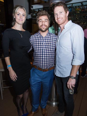 Stephanie Marshall, Brayden Allenberg, Baz Clarke at Junior Chamber of Commerce cocktail party. Picture: Andrew Meadowcroft