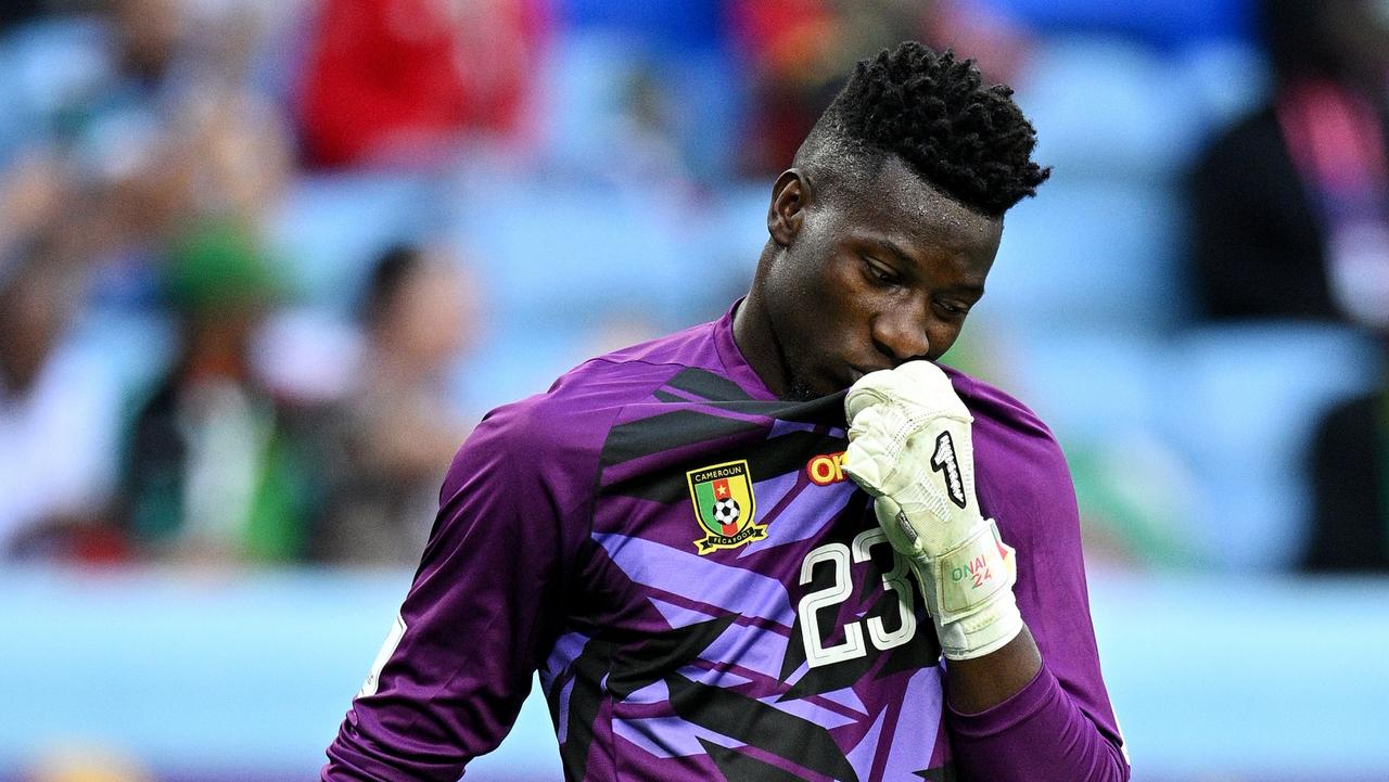 AL WAKRAH, QATAR – NOVEMBER 24: Andre Onana of Cameroon reacts during the FIFA World Cup Qatar 2022 Group G match between Switzerland and Cameroon at Al Janoub Stadium on November 24, 2022 in Al Wakrah, Qatar. (Photo by Stuart Franklin/Getty Images)