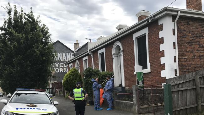 Tasmania Police at the scene of a suspicious death in Wellington Street, Launceston. Picture: Helen Kempton