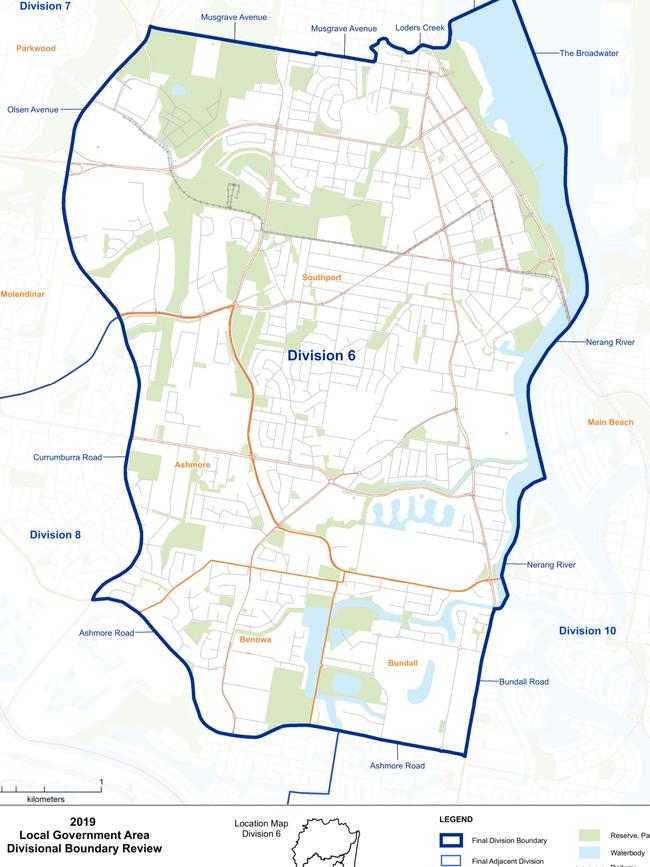 Gold Coast Division 6 Electoral Commission map 2020. Photo: ECQ