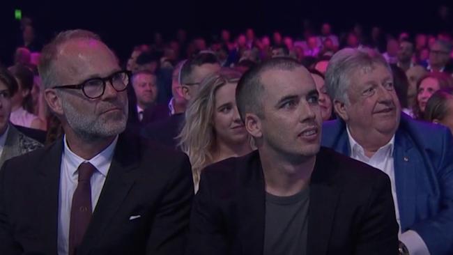 Denis Handlin watching Amy Shark give her speech for Album of the Year.