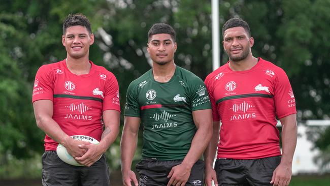 Jaxson Paulo, Josiah Karapani, and Taane Milne are competing for spots in South Sydney’s backline this season. Credit: Supplied.