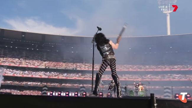 KISS play the pre-show at the AFL Grand final KISS on Saturday. Picture: Seven