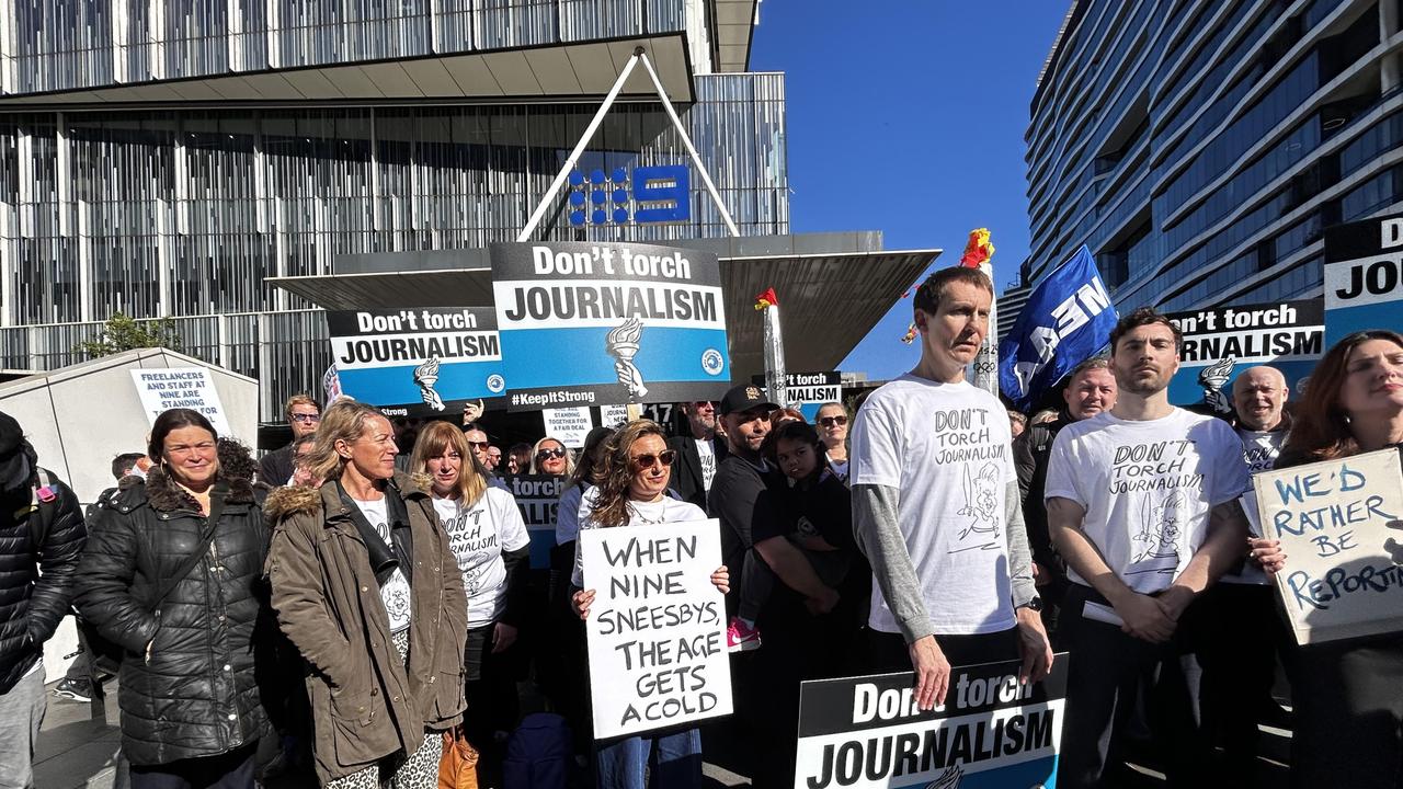 26/07/2024: Staff at Nine’s Melbourne headquarters at Docklands walking off the job for five days over a pay dispute with management. PIC: Sophie Elsworth.