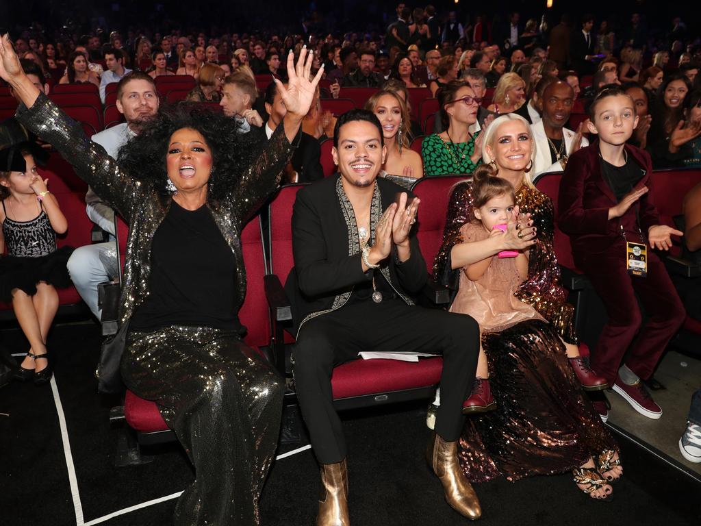 Diana Ross, Evan Ross and Ashlee Simpson during the 2017 American Music Awards at Microsoft Theater on November 19, 2017 in Los Angeles, California. Picture: Getty