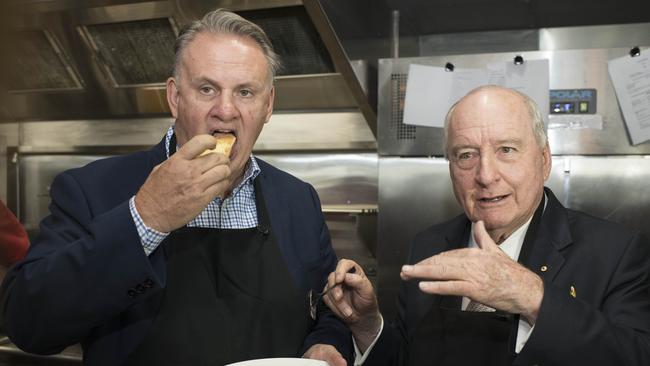 Alan Jones and Mark Latham book Launchat Manjit's restaurant.Mark and Alan taste test.The Wharf, 10/49 Lime St, King St Wharf, Sydney.Picture's Darren Leigh Roberts