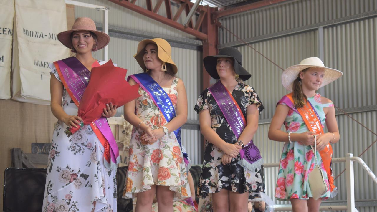 <s1>TRADITION: Miss Show Girl winner Rebecca Stains, runner-up Vanessa Wicks, Tara Junior Showgirl Shakira Staines and Tara Show Princess Ella Gunther at a previous Tara Show.</s1>