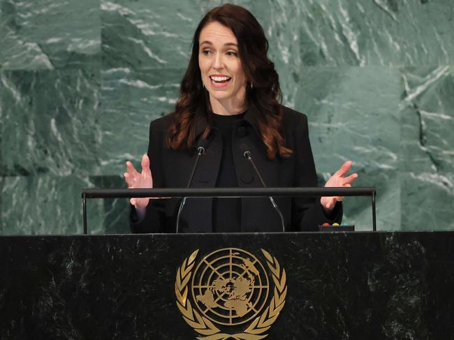 NEW YORK, NEW YORK - SEPTEMBER 23: Prime Minister of New Zealand Jacinda Ardern speaks at the 77th session of the United Nations General Assembly (UNGA) at U.N. headquarters on September 23, 2022 in New York City. After two years of holding the session virtually or in a hybrid format, 157 heads of state and representatives of government are expected to attend the General Assembly in person.   Michael M. Santiago/Getty Images/AFP