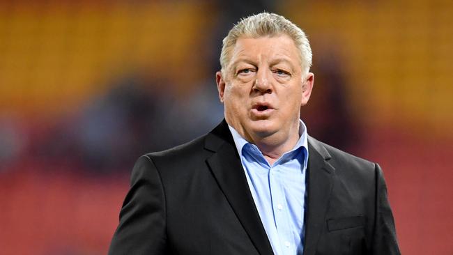 Television commentator Phil Gould is seen during the Round 22 NRL match between the Brisbane Broncos and the Penrith Panthers at Suncorp Stadium in Brisbane, Friday, August 16, 2019. (AAP Image/Darren England) NO ARCHIVING, EDITORIAL USE ONLY