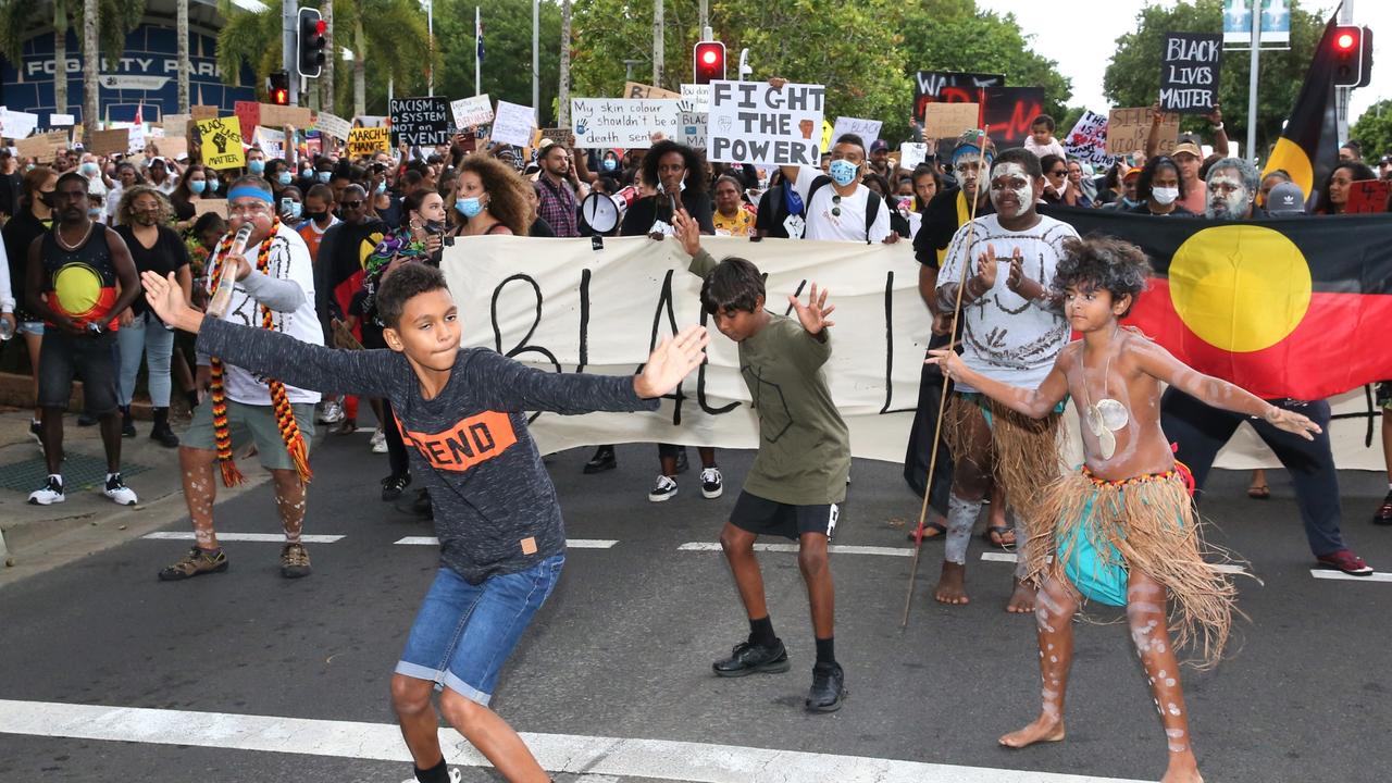 Thousands take to the streets of Cairns in support of the Black Lives Matter movement. Picture: PETER CARRUTHERS