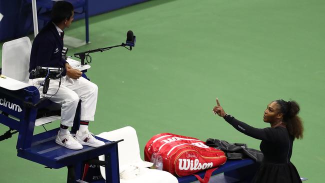 Serena Williams makes her point to Carlos Ramos. Picture: Getty.