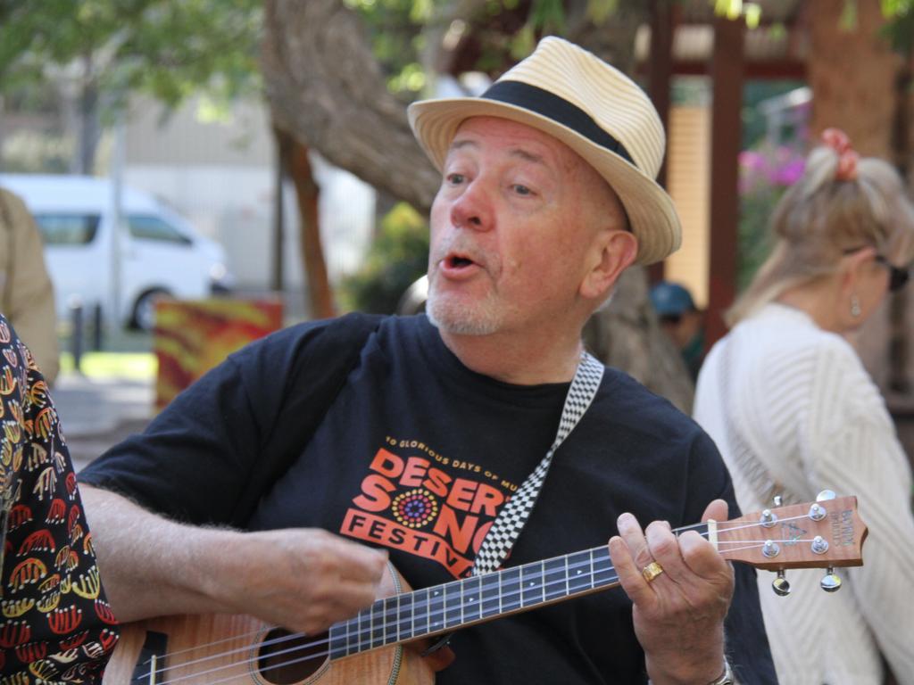 The Honeybees break out into an impromptu song. Todd Mall street party kicked off the 2024 Desert Music Festival in Alice Springs on Tuesday, September 17, 2024. Picture: Gera Kazakov