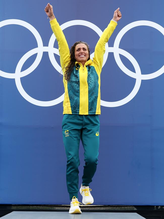 Fox on the podium after claiming gold. Picture: Getty Images