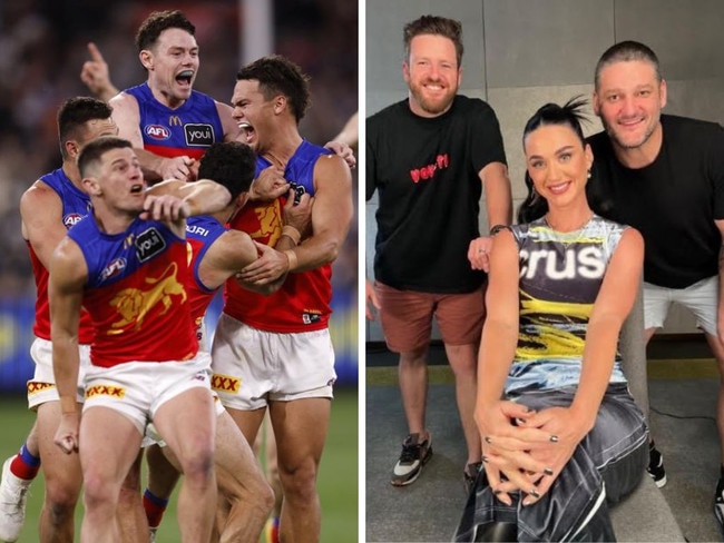 The Brisbane Lions and Katy Perry on The Fox. Photos: Getty Images/Supplied