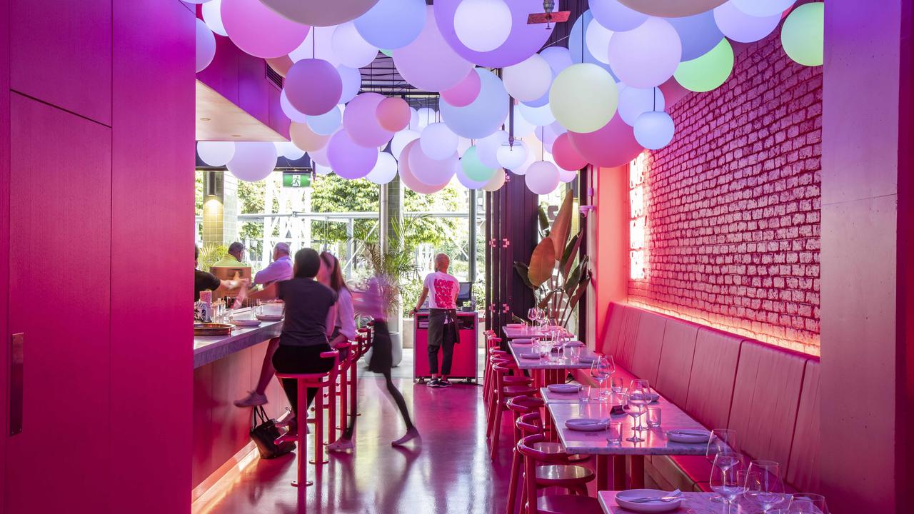 The brightly coloured Ping Pong Thai restaurant at Newstead. Picture: Mark Cranitch.