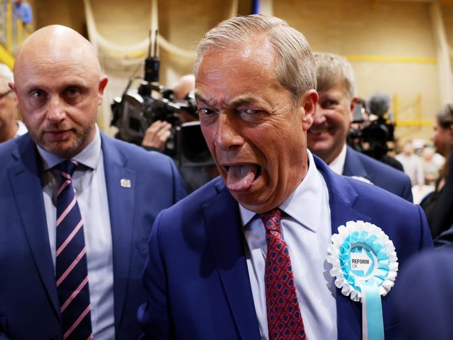 Reform UK leader Nigel Farage reacts after winning the Clacton and Harwich constituency. Picture: Getty