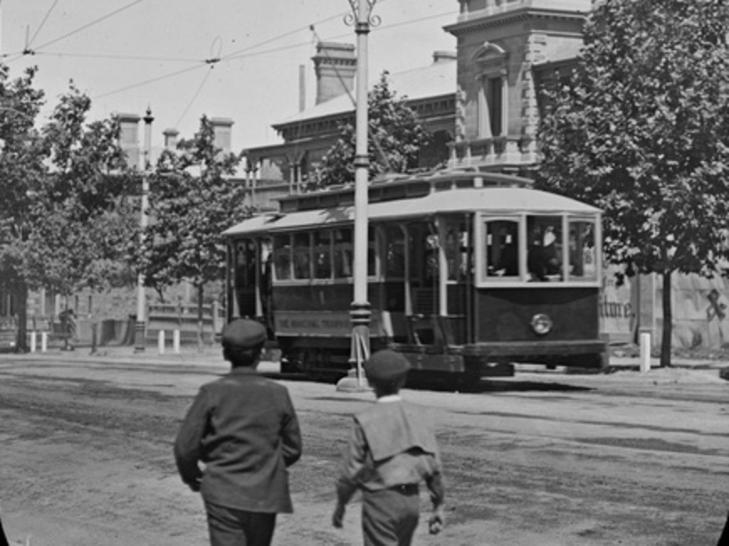 An electric tram in Adelaide, 1910.