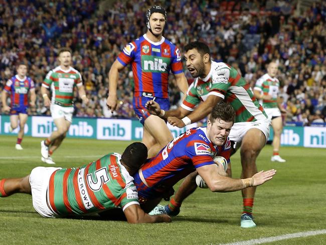 Lachlan Fitzgibbon scores his try. Picture: AAP