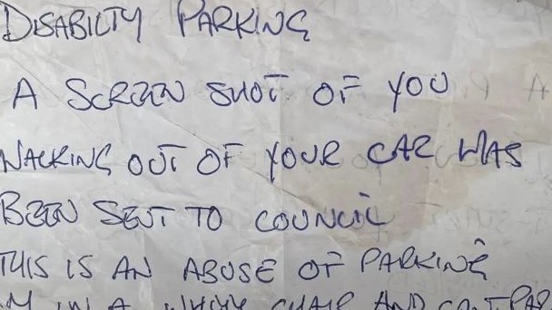 Katie found this nasty note on her car after going inside the shops. Picture: Supplied