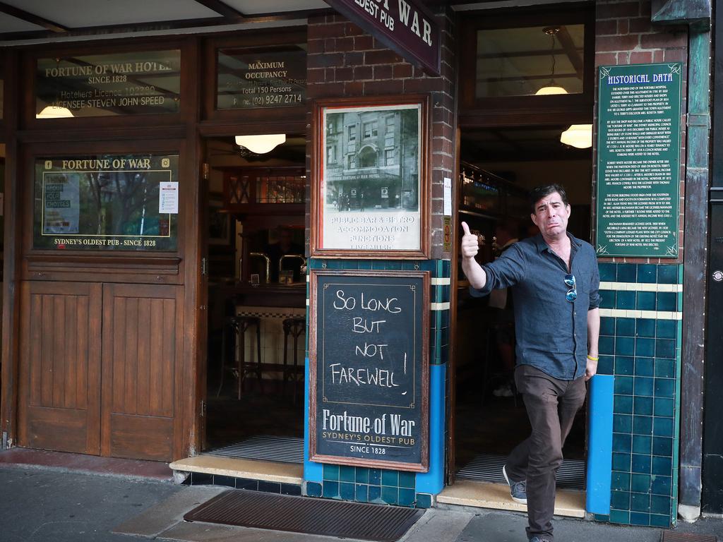A man leaves The Fortune of War, Sydney's oldest pub at The Rocks, the day of lockdown. Picture: John Feder/The Australian.