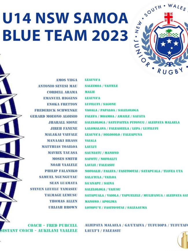 Samoa squad for Pasifika Rugby Cup. Source: Facebook