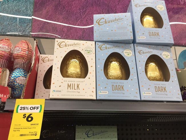 sugar-free, fair trade Easter eggs from Woolworths. Picture: Supplied