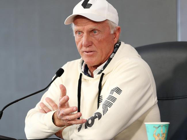 ADELAIDE, AUSTRALIA - APRIL 20: Greg Norman, commissioner of Liv ahead of Liv Golf Adelaide at The Grange Golf Club on April 20, 2023 in Adelaide, Australia. (Photo by Sarah Reed/Getty Images)