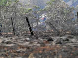 There was damage to property on Chauvel Rd after a fire tore through bushland and property near Tabulam following high temperatures, low humidity and dry conditions. Picture: Marc Stapelberg