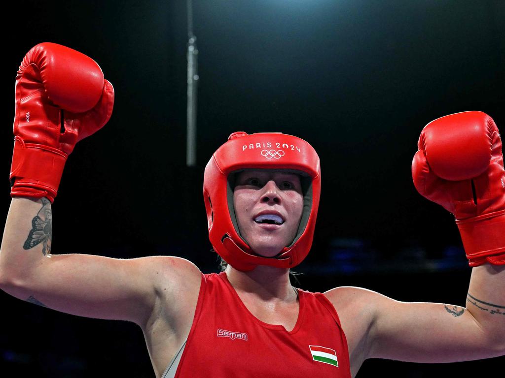 Hungarian Anna Luca Hamori took the fight to Algeria’s Imane Khelif. Picture: Mohd Rasfan/ / AFP