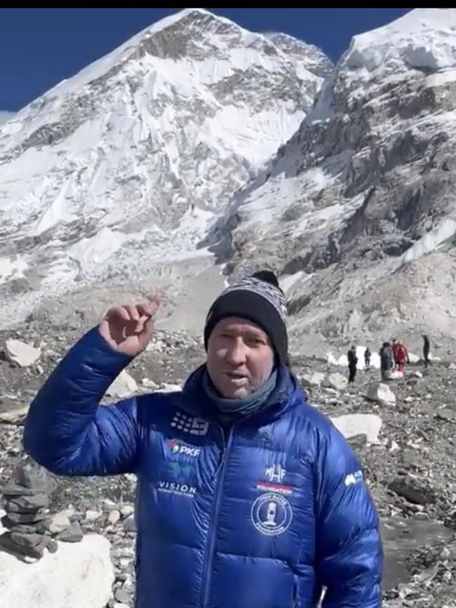 Sydney Roosters coach Trent Robinson at Everest Base Camp. Roosters Instagram