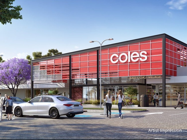 An artist's impression of Coles which is expected to open in the Bass Coast Village shopping centre by 2025. Picture: Real Commercial