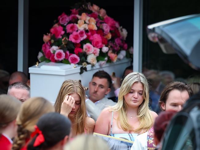 Bianca Jones’ casket is carried to the hearse after the service. Picture: NewsWire/Ian Currie