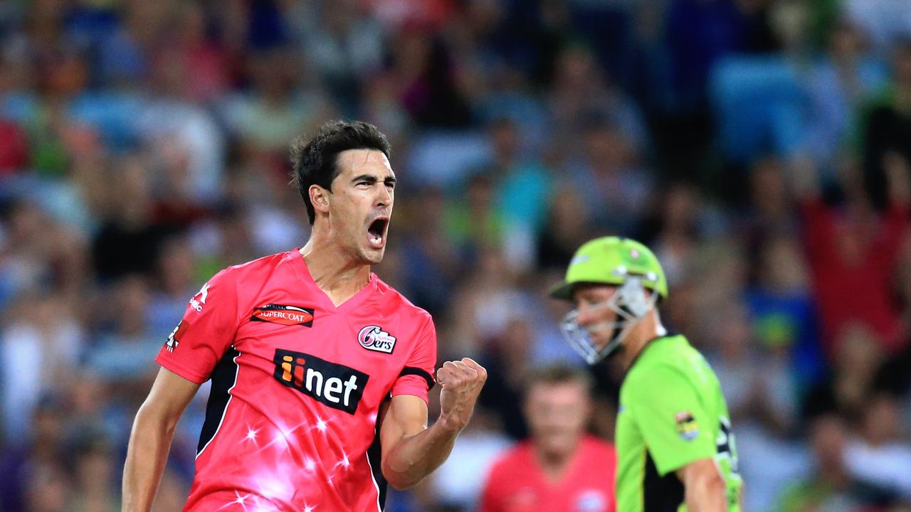 Mitchell Starc celebrates a wicket in the BBL back in 2014. Picture: Mark Evans