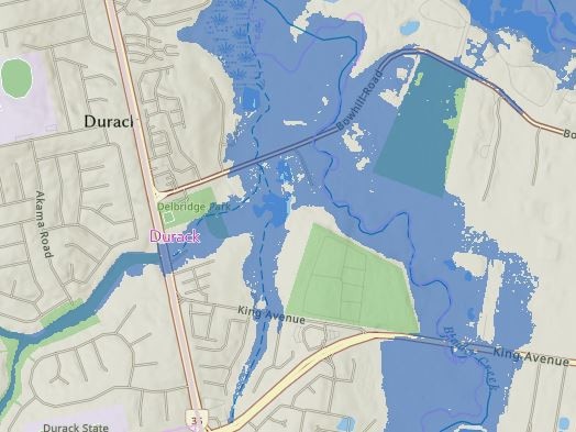 Brisbane flood mapping for Cyclone Alfred: Durack