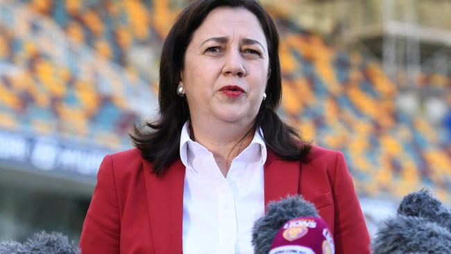 Queensland Premier Annastacia Palaszczuk announcing the Grand Final would be played at the Gabba. Picture: NCA NewsWire/Dan Peled